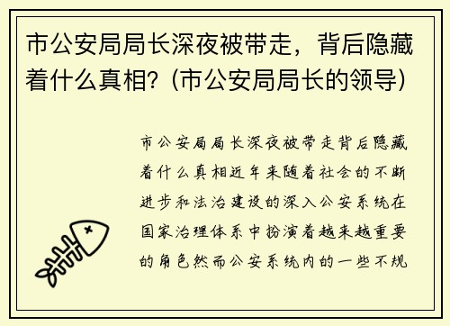 市公安局局长深夜被带走，背后隐藏着什么真相？(市公安局局长的领导)